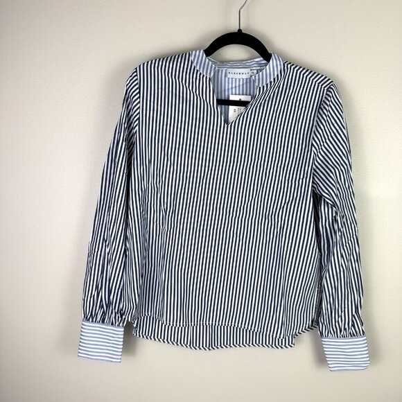 Harshman Blouse XS Stripe Stephanie Long Sleeve Contrast Button Shirt Anthro - Picture 2 of 11